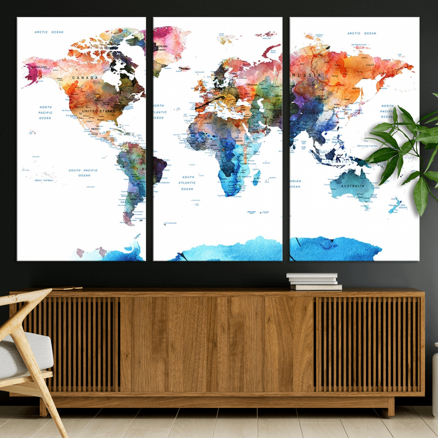 Push Pin World Map Canvas Print – Framed Wall Art for Couples to Track Their Travels – Anniversary Gift or Home Adventure Decor