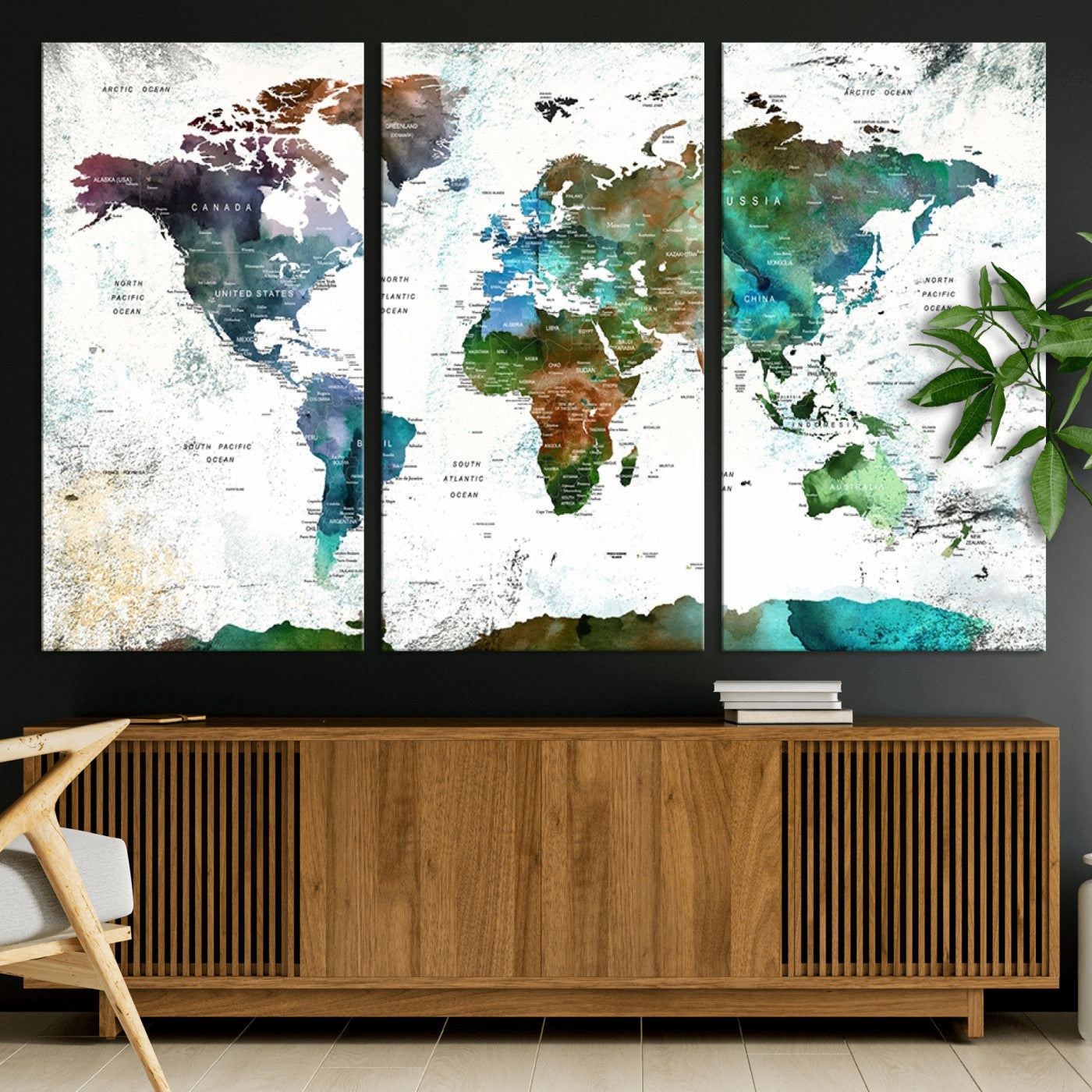 Push Pin World Map Canvas Print – Framed Wall Art for Couples to Track Their Travels – Anniversary Gift or Home Adventure Decor