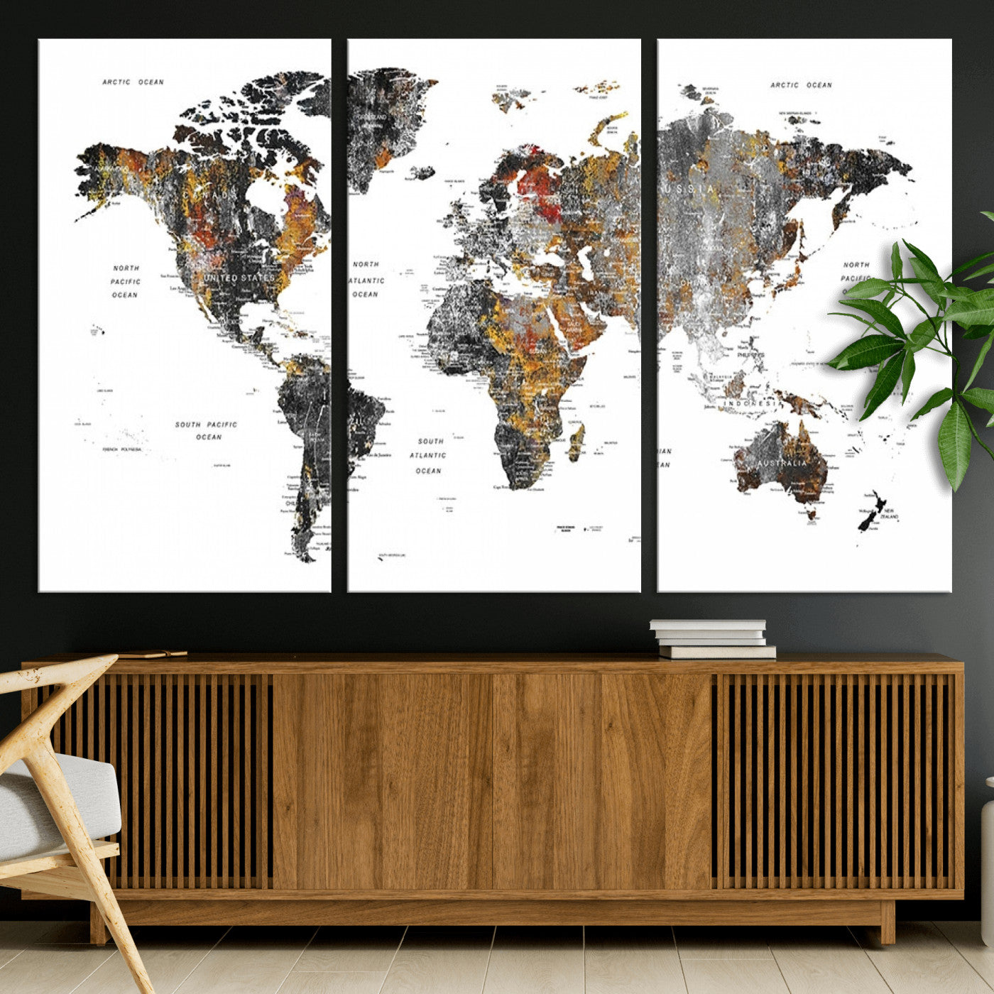 Push Pin World Map Canvas Print – Framed Wall Art for Couples to Track Their Travels – Anniversary Gift or Home Adventure Decor