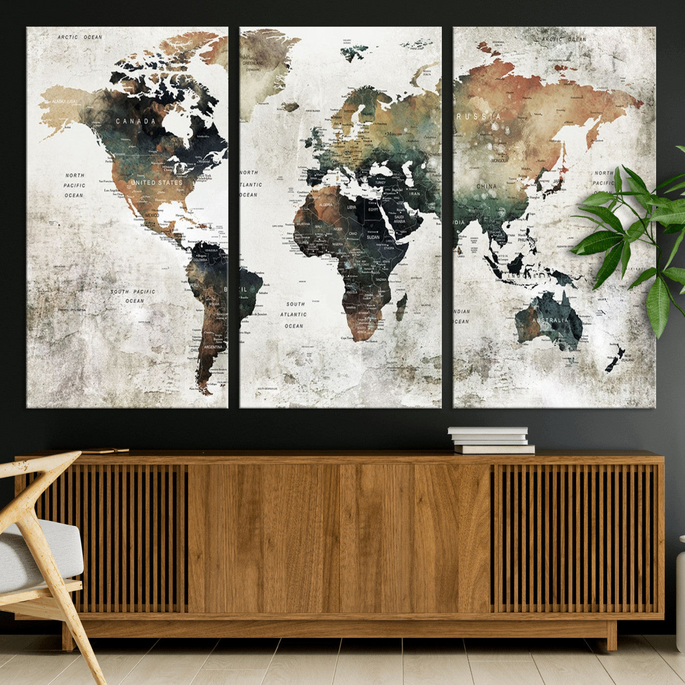 Push Pin World Map Canvas Print – Framed Wall Art for Couples to Track Their Travels – Anniversary Gift or Home Adventure Decor