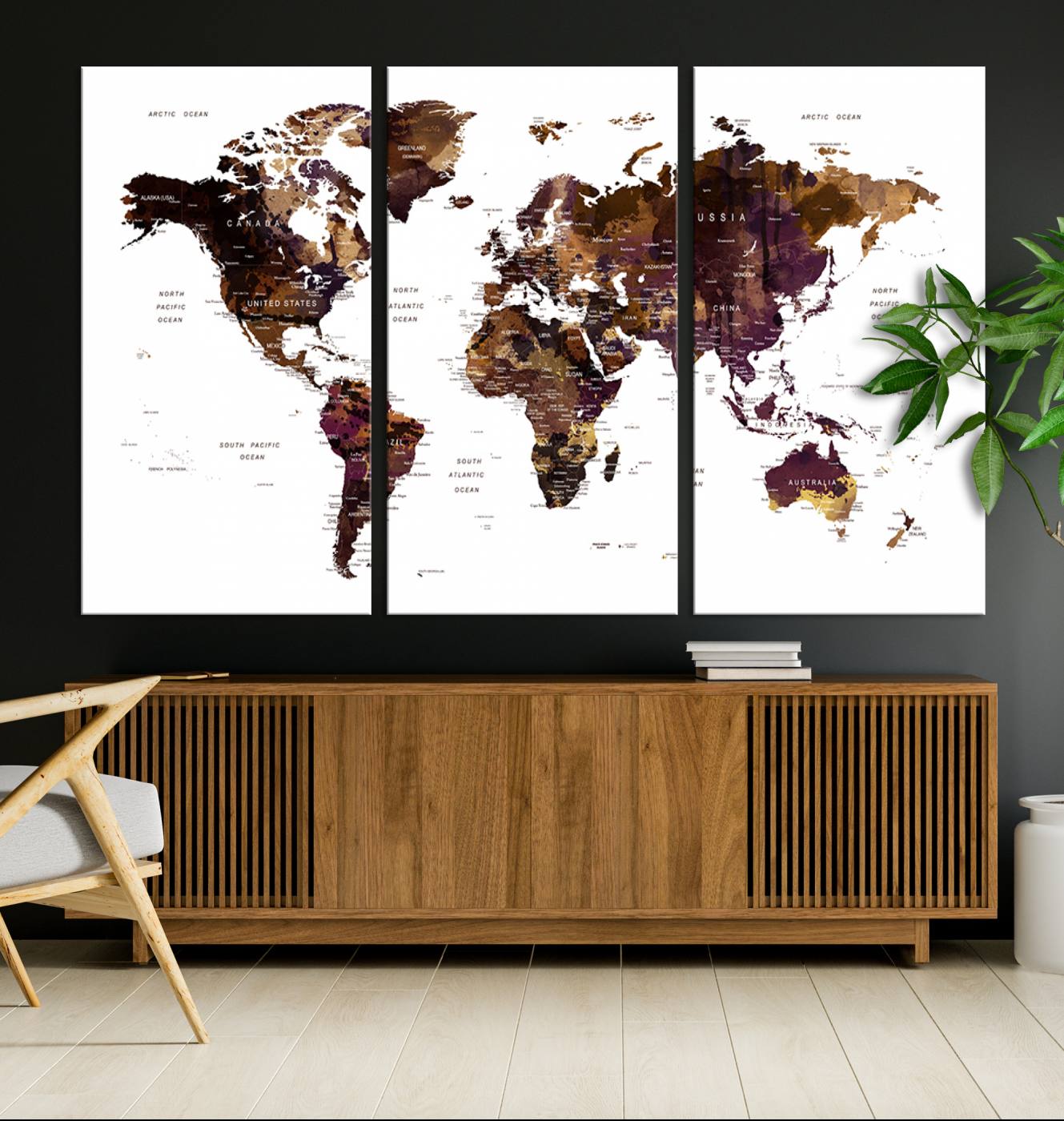 Push Pin World Map Canvas Print – Framed Wall Art for Couples to Track Their Travels – Anniversary Gift or Home Adventure Decor