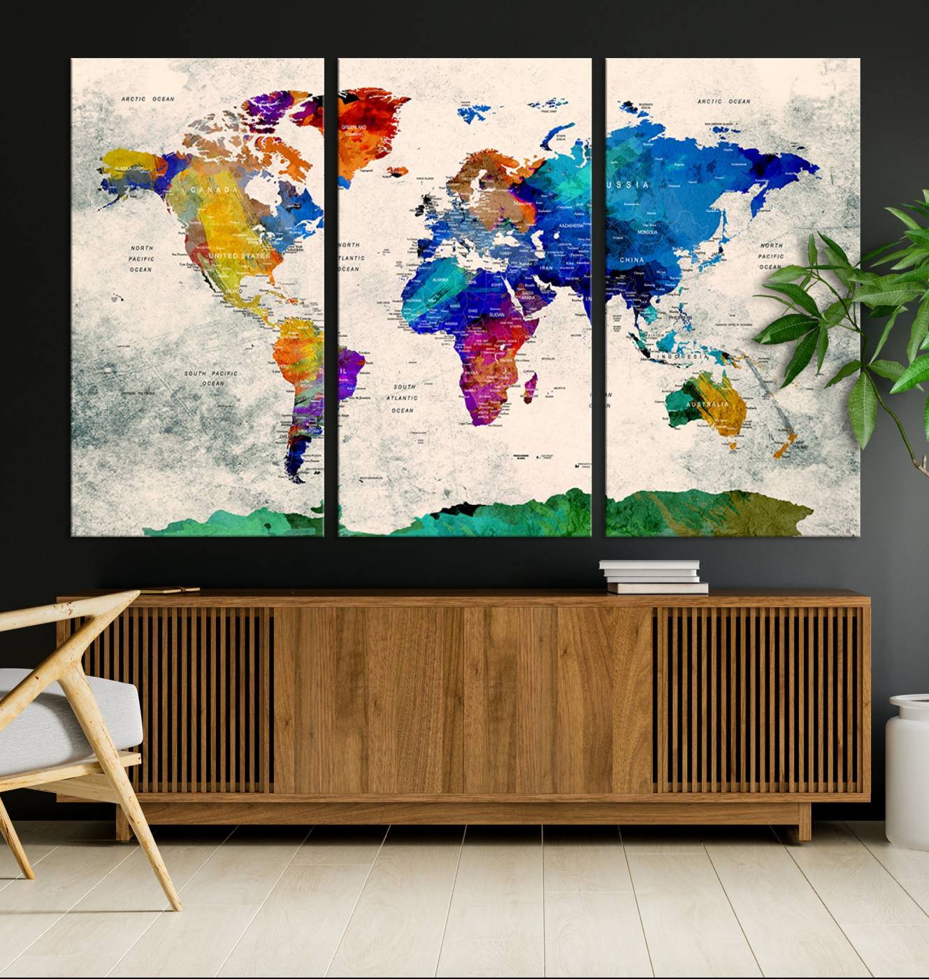 Push Pin World Map Canvas Print – Framed Wall Art for Couples to Track Their Travels – Anniversary Gift or Home Adventure Decor