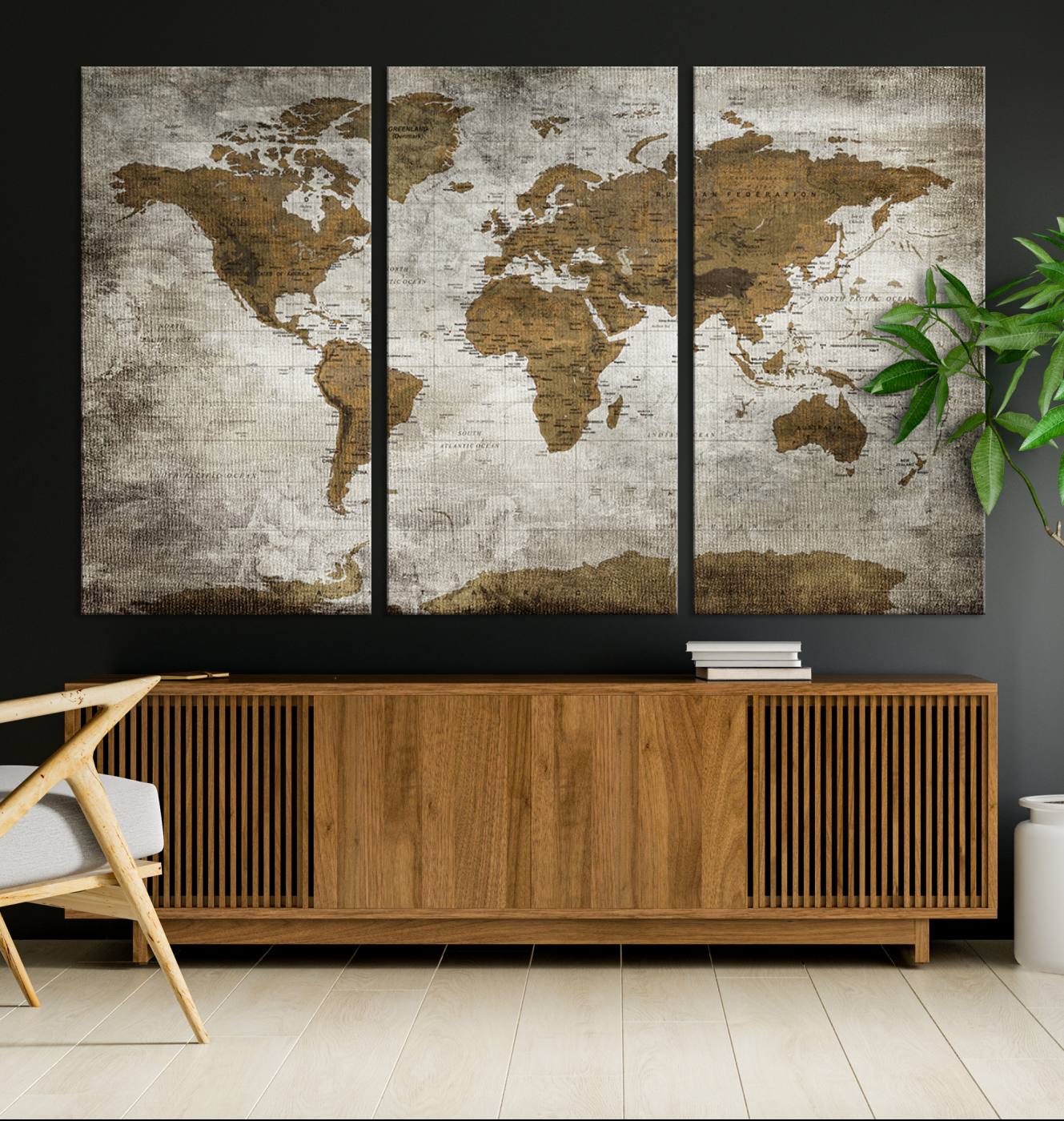 Push Pin World Map Canvas Print – Framed Wall Art for Couples to Track Their Travels – Anniversary Gift or Home Adventure Decor