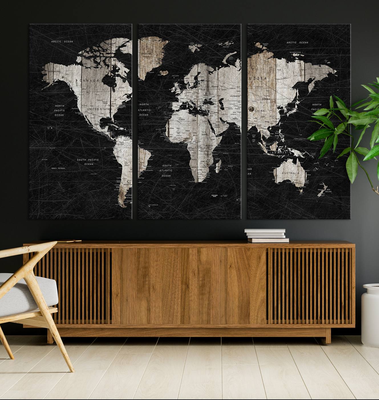 Push Pin World Map Canvas Print – Framed Wall Art for Couples to Track Their Travels – Anniversary Gift or Home Adventure Decor