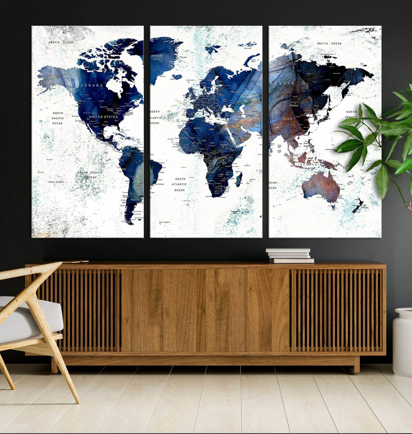 Push Pin World Map Canvas Print – Framed Wall Art for Couples to Track Their Travels – Anniversary Gift or Home Adventure Decor