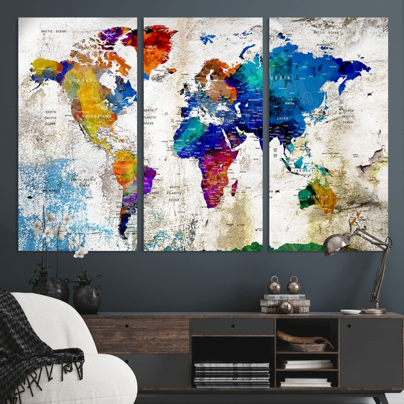 Push Pin World Map Canvas Print – Framed Wall Art for Couples to Track Their Travels – Anniversary Gift or Home Adventure Decor