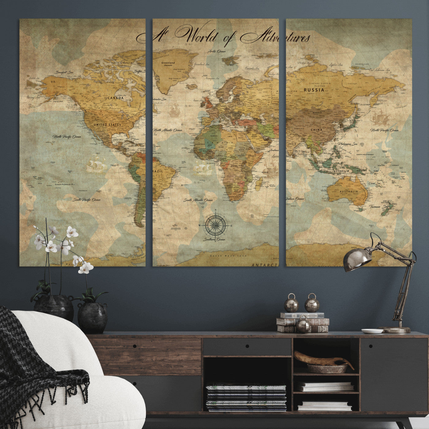 75690627-MGV-CV-36X24-Personalized World Map Print, Customizable Push Pin Framed World Map Print on Canvas - Custom Quote on Map Print,