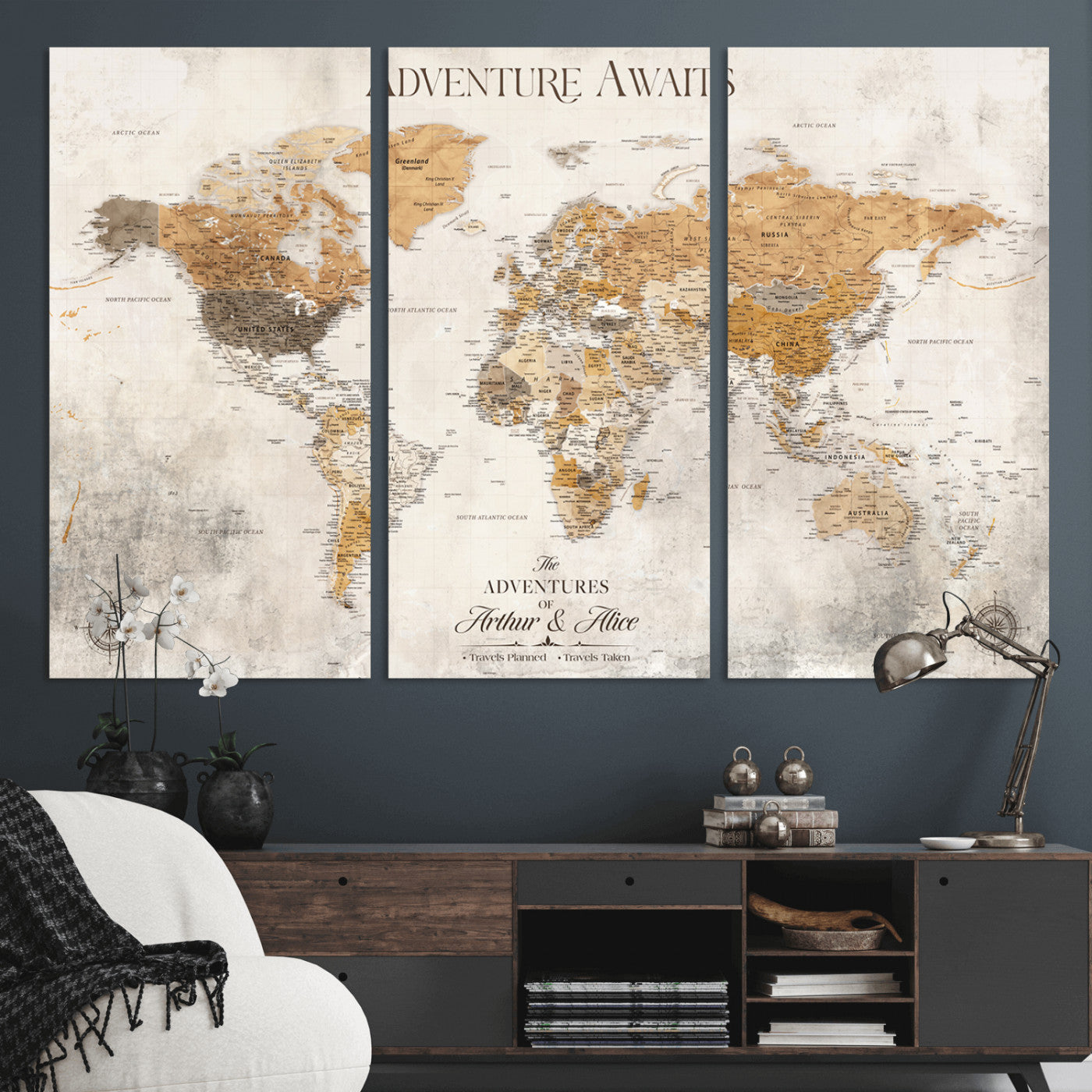 99422096-MGV-CV-30X20-Custom Push Pin World Map Wall Canvas Print – Personalized Travel Tracker with Pins – Framed Custom Quotie Canvas for Home Office Decor