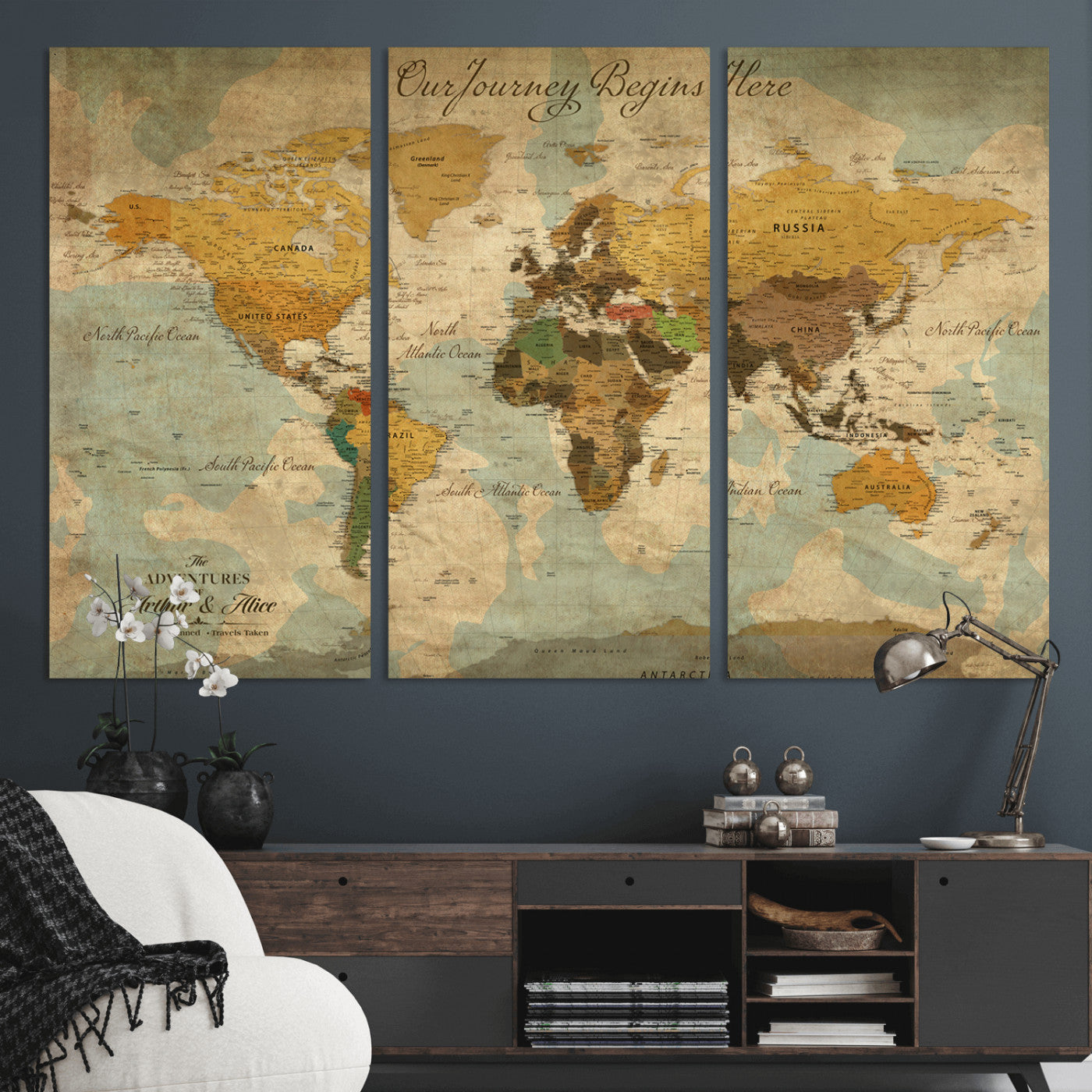 40572820-MGV-CV-36X24-Custom Push Pin World Map Wall Canvas Print – Personalized Travel Tracker with Pins – Framed Custom Quotie Canvas for Home Office Decor