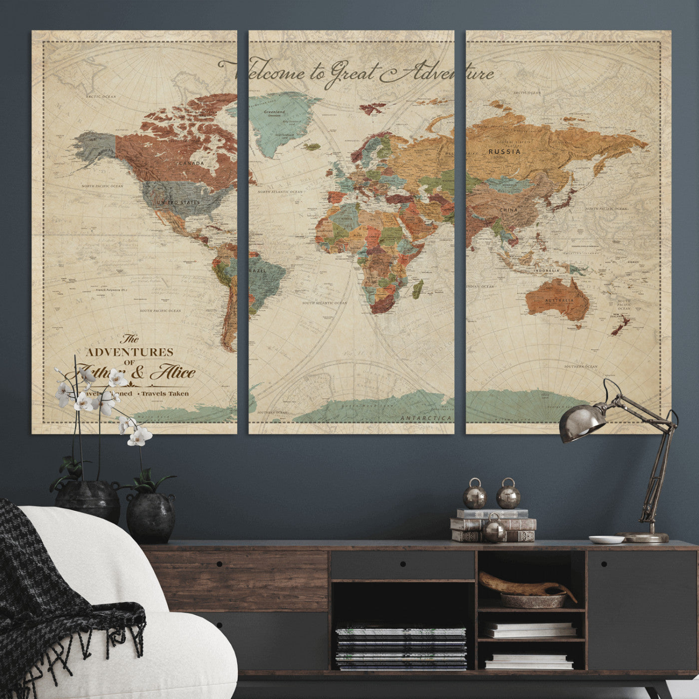 17587858-MGV-CV-36X24-Custom Push Pin World Map Wall Canvas Print – Personalized Travel Tracker with Pins – Framed Custom Quotie Canvas for Home Office Decor