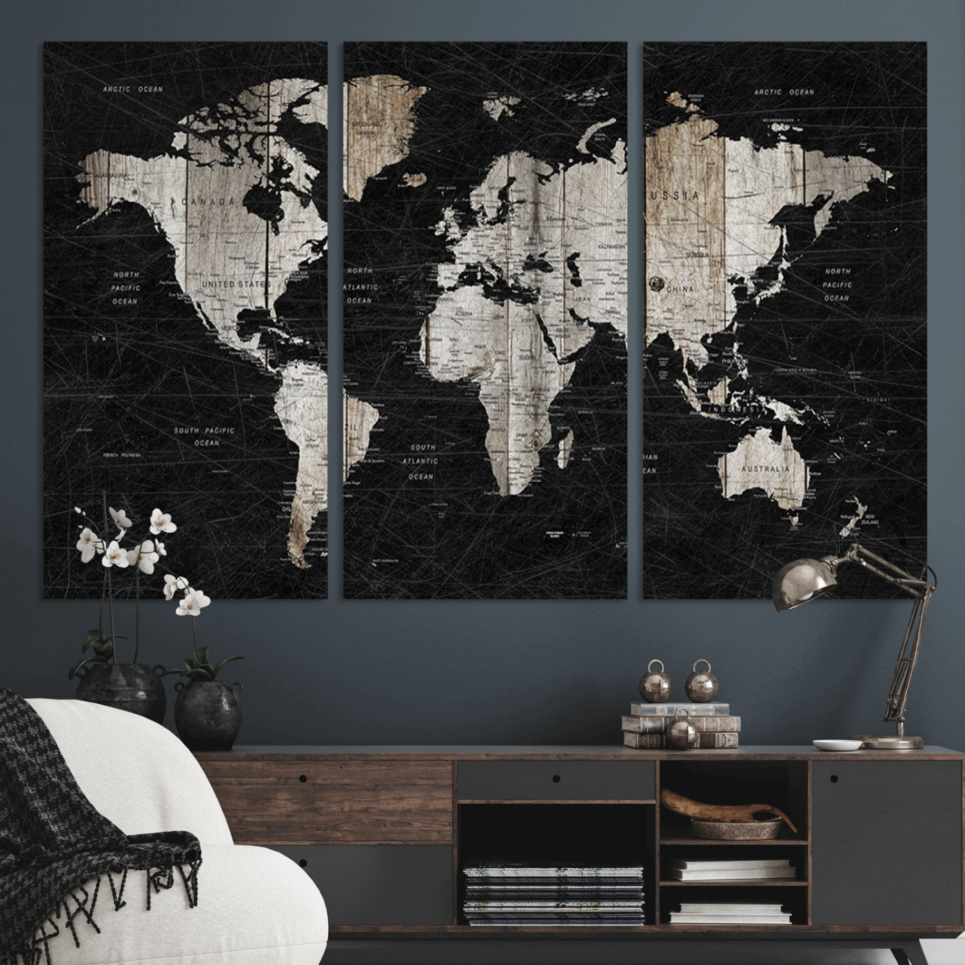 89998-MGV-CV-36X24-Push Pin World Map Canvas Print – Framed Wall Art for Couples to Track Their Travels – Anniversary Gift or Home Adventure Decor