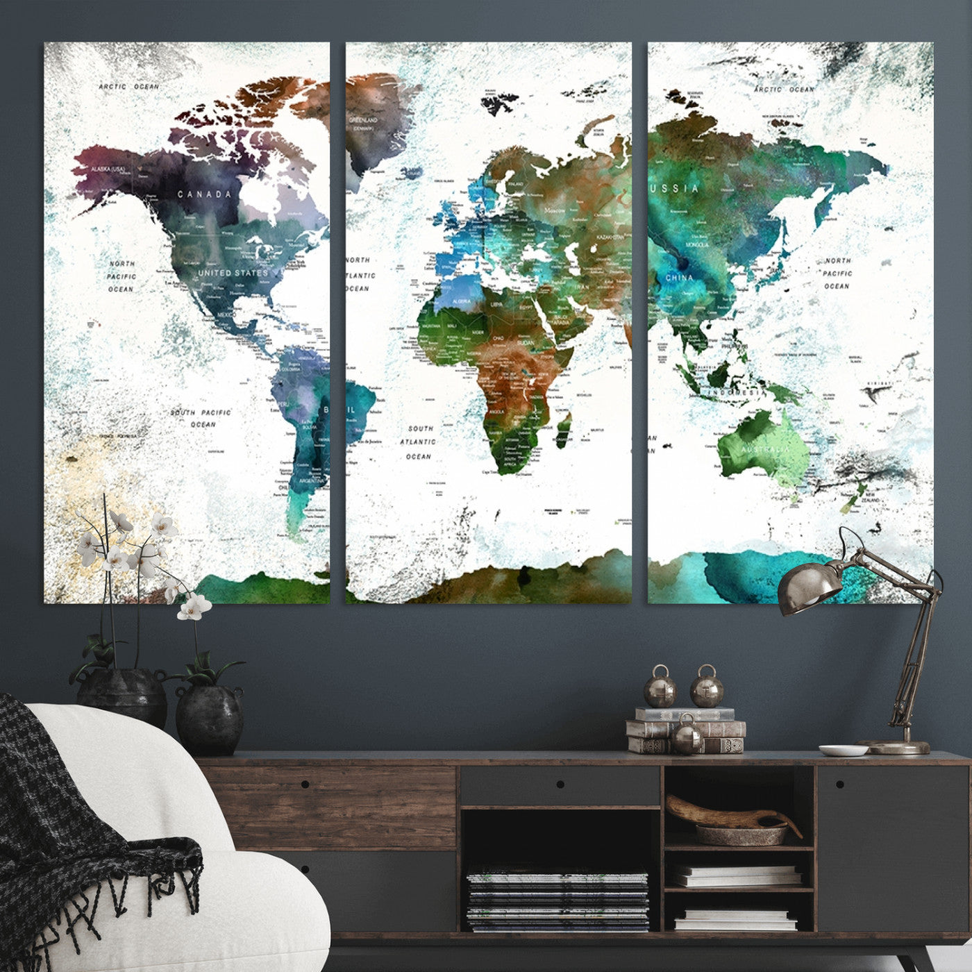 Push Pin World Map Canvas Print – Framed Wall Art for Couples to Track Their Travels – Anniversary Gift or Home Adventure Decor