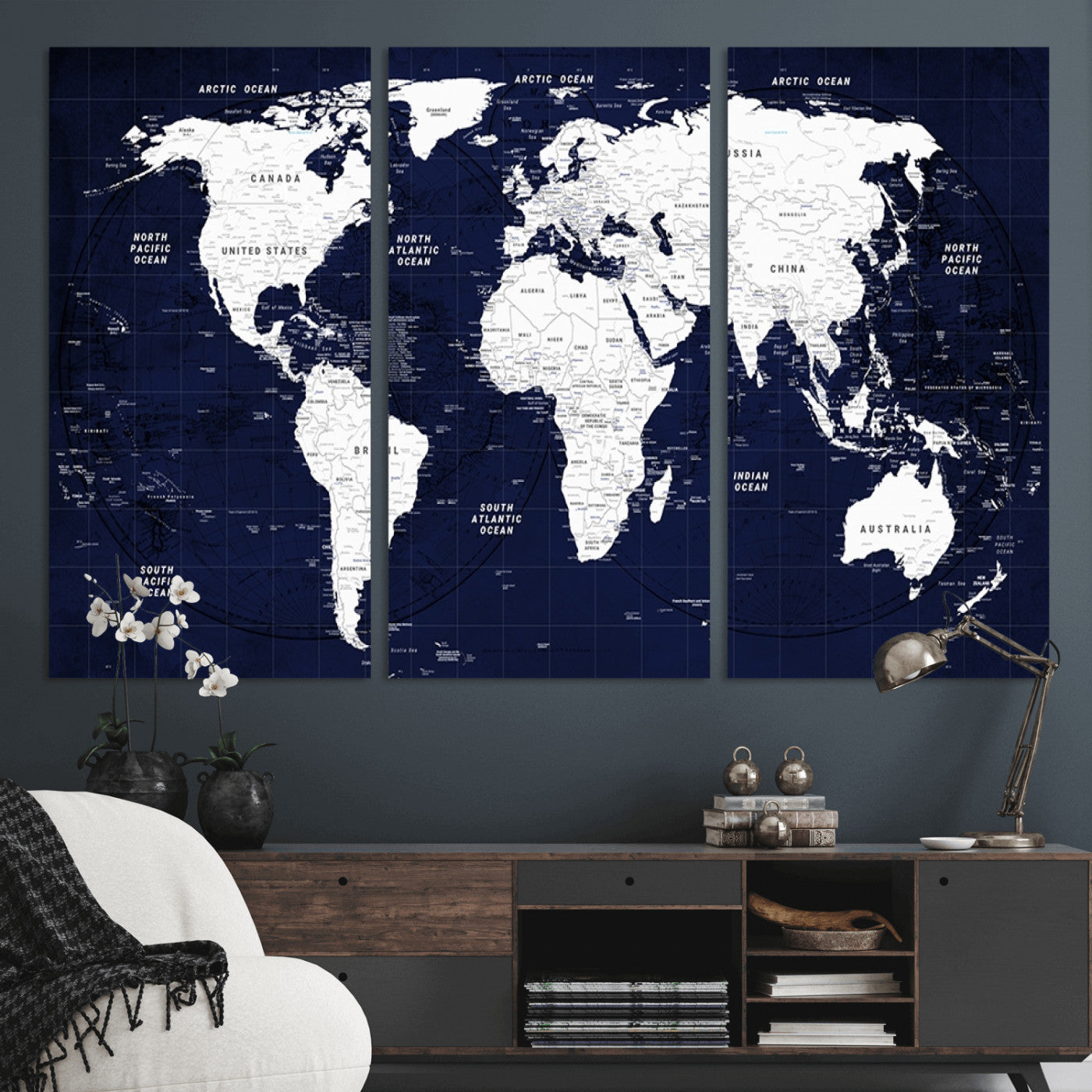 Push Pin World Map Canvas Print – Framed Wall Art for Couples to Track Their Travels – Anniversary Gift or Home Adventure Decor