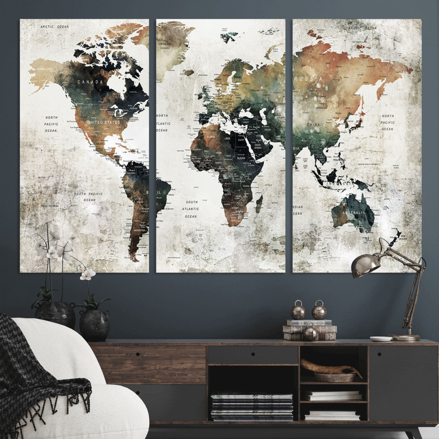 Push Pin World Map Canvas Print – Framed Wall Art for Couples to Track Their Travels – Anniversary Gift or Home Adventure Decor