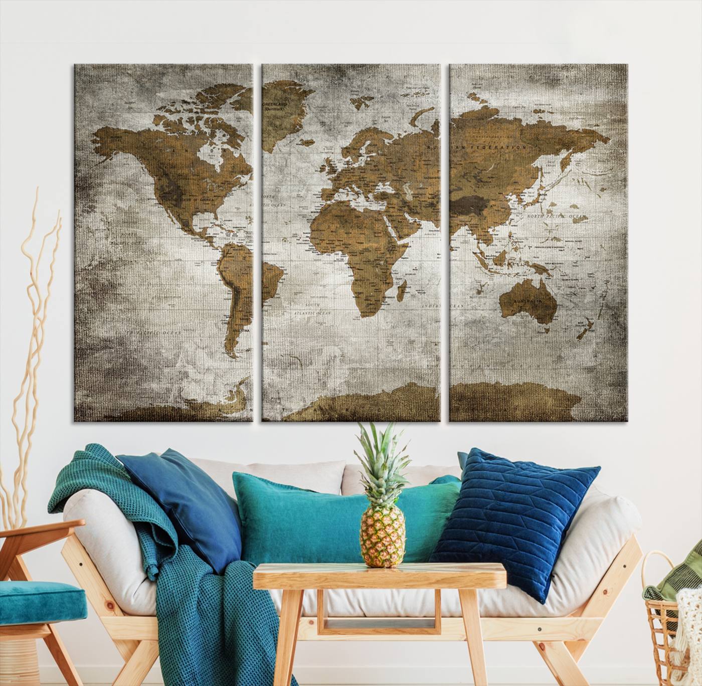Push Pin World Map Canvas Print – Framed Wall Art for Couples to Track Their Travels – Anniversary Gift or Home Adventure Decor