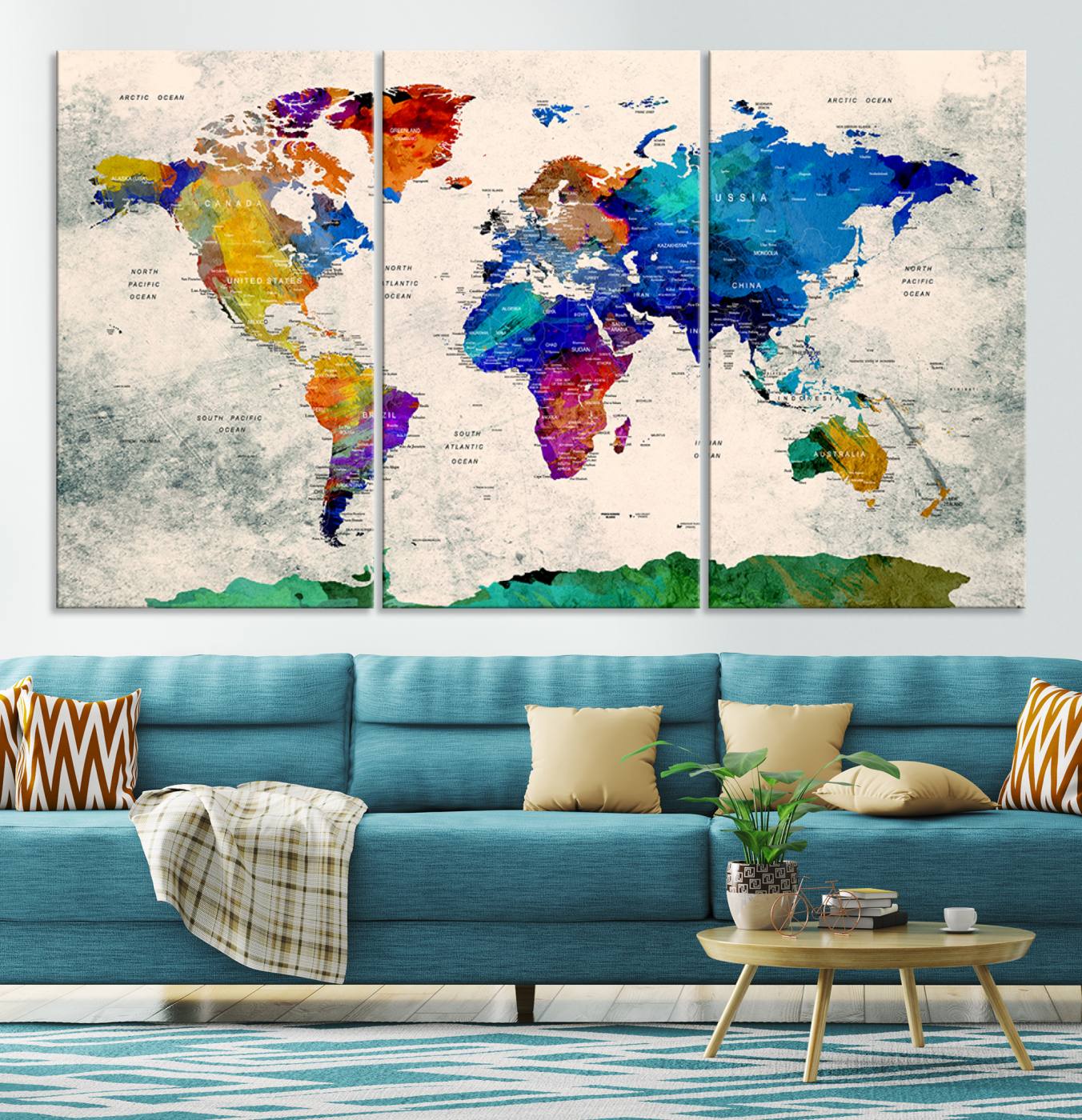 Push Pin World Map Canvas Print – Framed Wall Art for Couples to Track Their Travels – Anniversary Gift or Home Adventure Decor