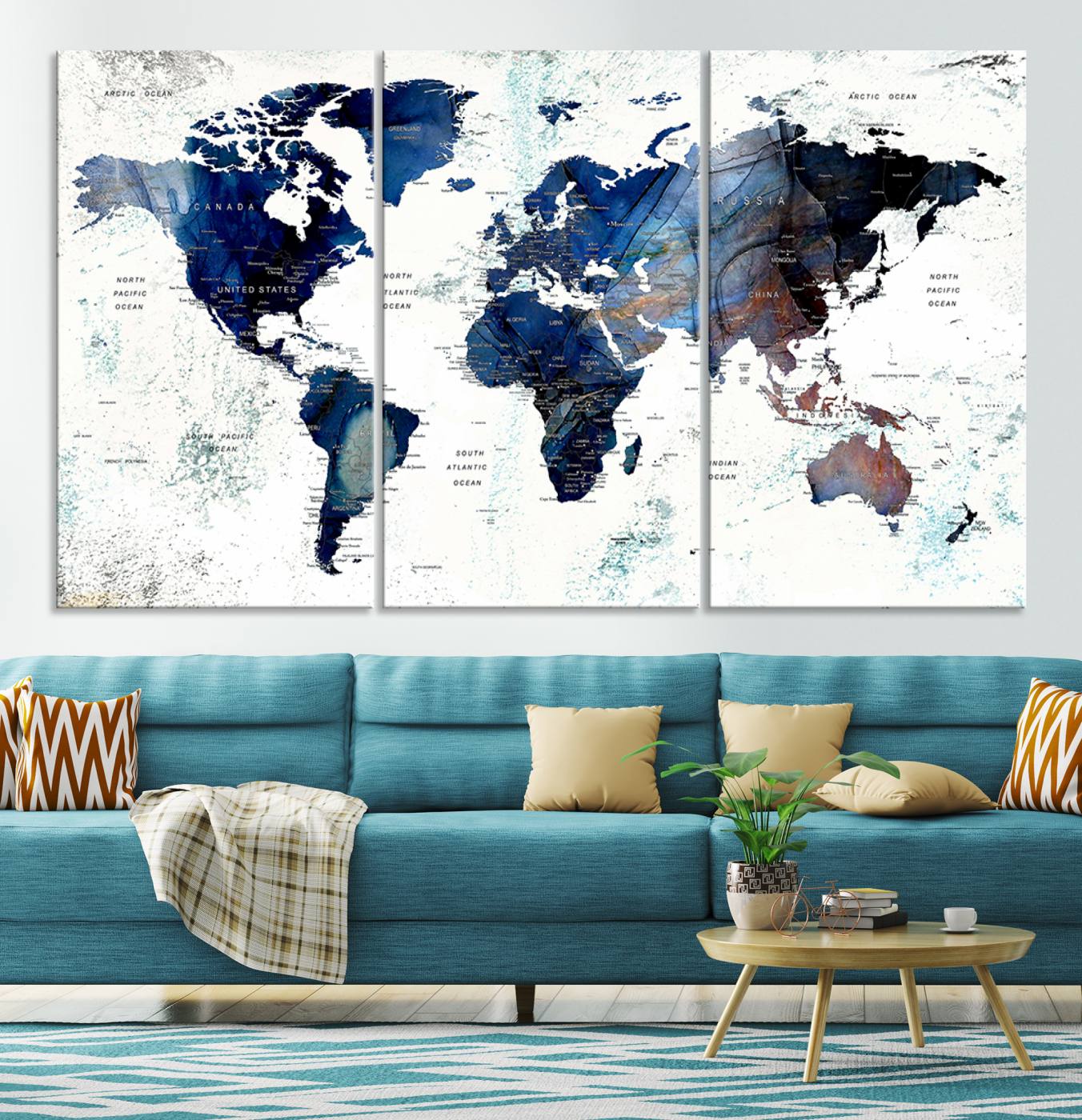 Push Pin World Map Canvas Print – Framed Wall Art for Couples to Track Their Travels – Anniversary Gift or Home Adventure Decor