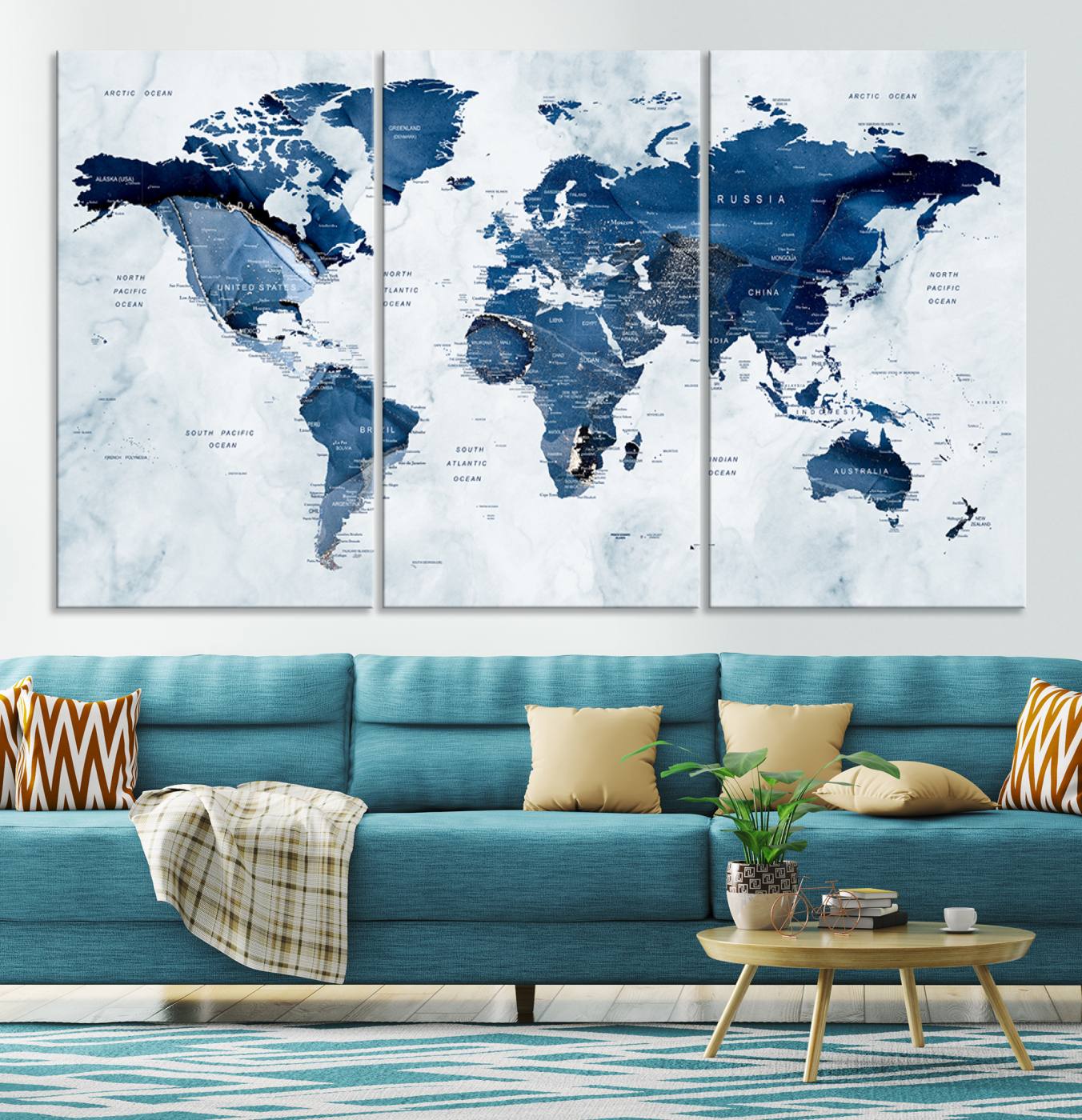 Push Pin World Map Canvas Print – Framed Wall Art for Couples to Track Their Travels – Anniversary Gift or Home Adventure Decor