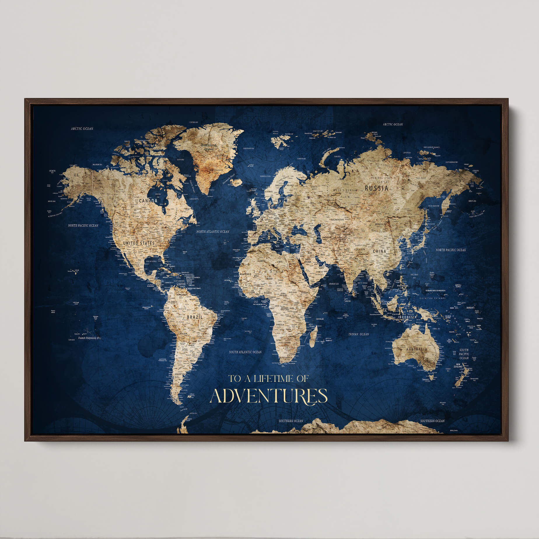 CSM02-MGV-CV-36X24-Custom Push Pin World Map Print – Personalized Canvas Wall Art for Travel Memories, Framed Gift for Couples, Anniversary or Wedding