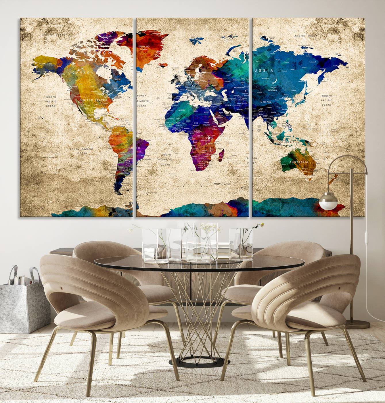 Push Pin World Map Canvas Print – Framed Wall Art for Couples to Track Their Travels – Anniversary Gift or Home Adventure Decor
