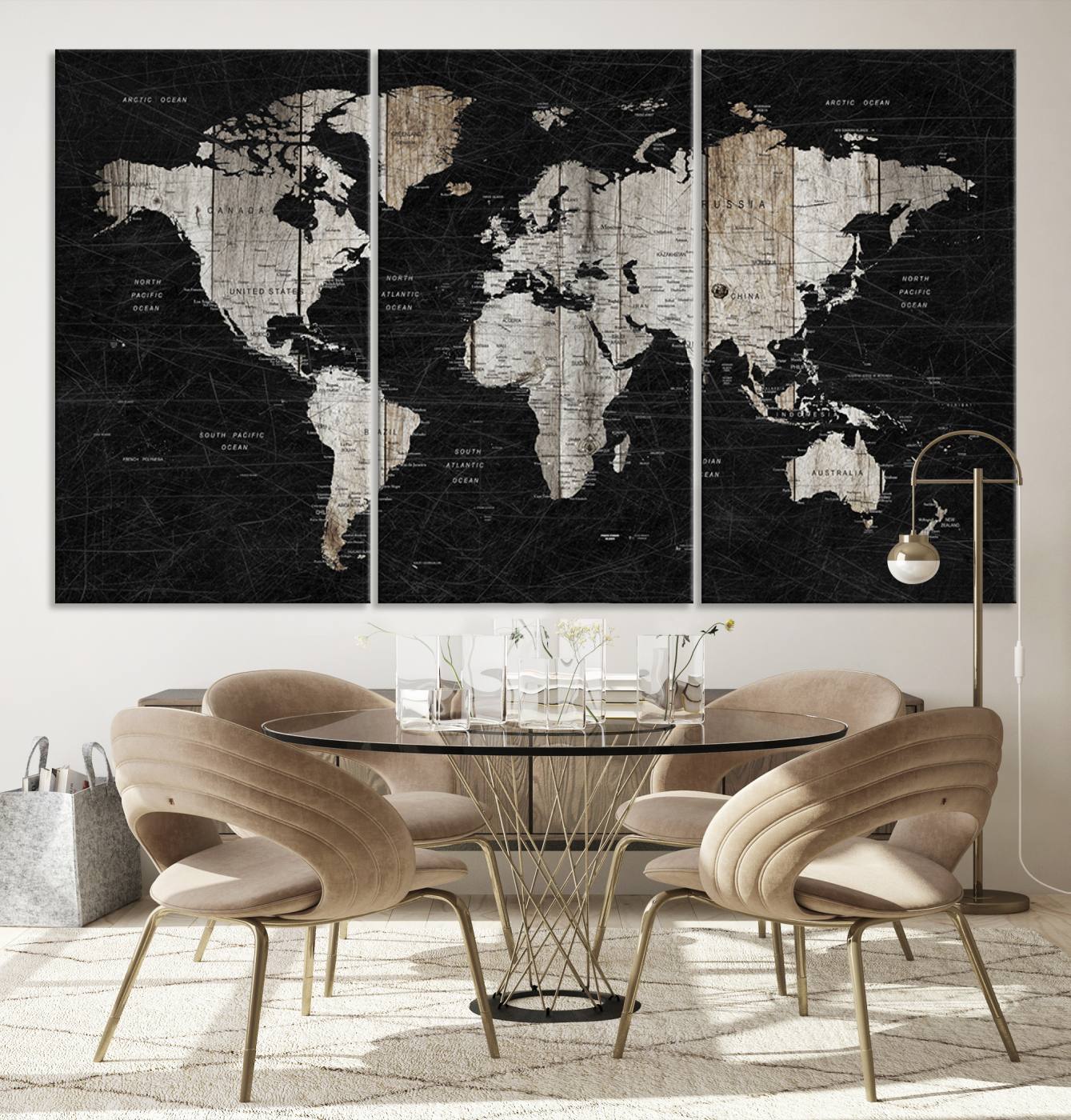Push Pin World Map Canvas Print – Framed Wall Art for Couples to Track Their Travels – Anniversary Gift or Home Adventure Decor