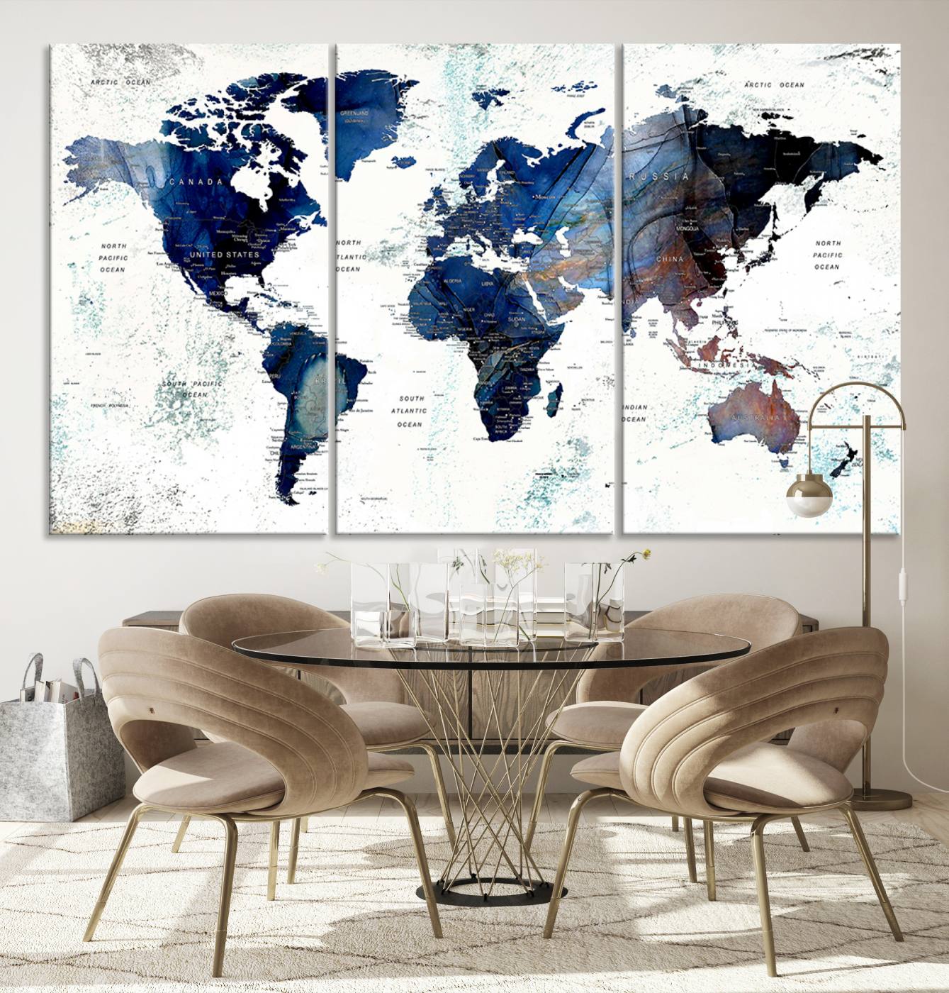 Push Pin World Map Canvas Print – Framed Wall Art for Couples to Track Their Travels – Anniversary Gift or Home Adventure Decor