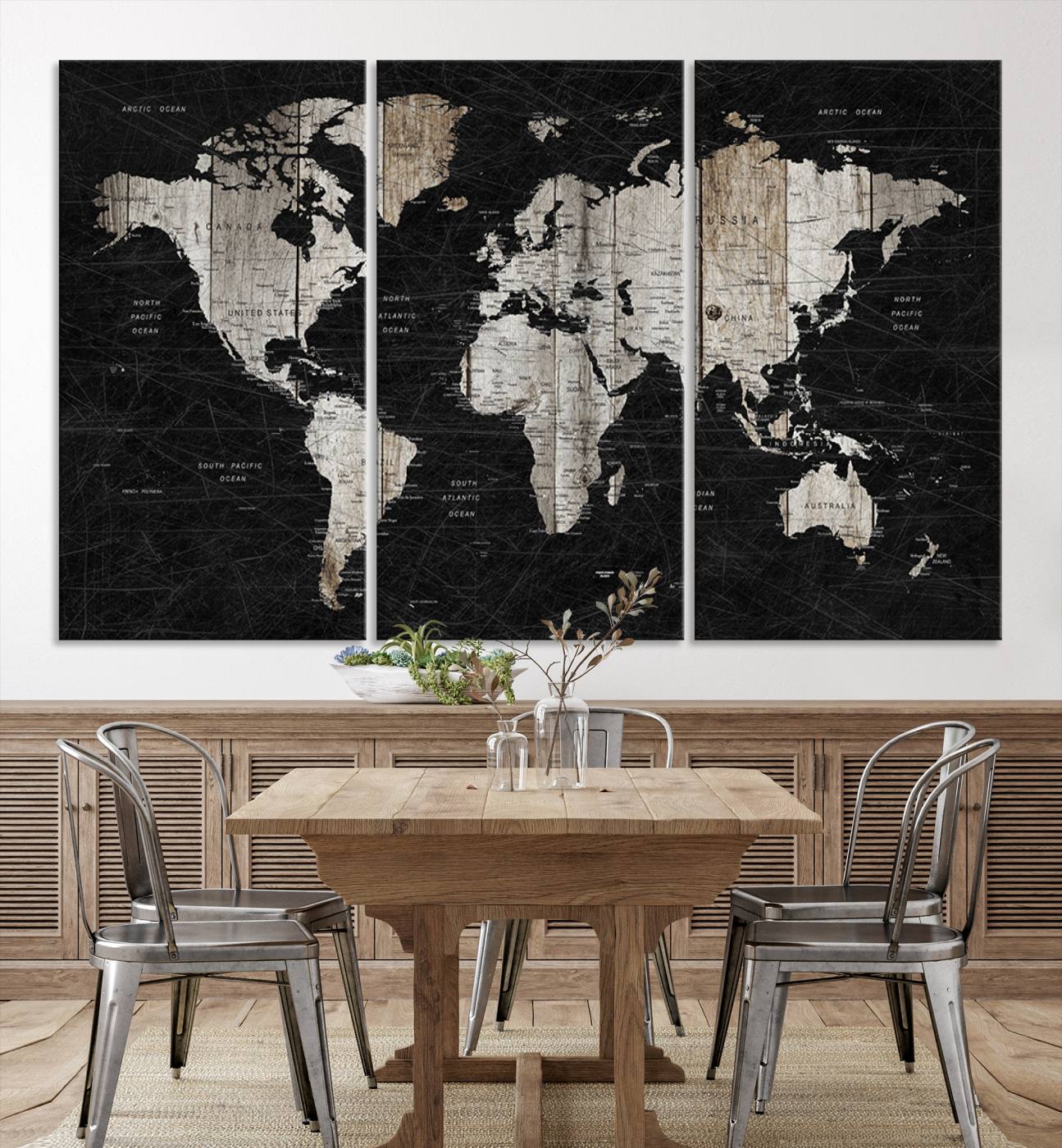 Push Pin World Map Canvas Print – Framed Wall Art for Couples to Track Their Travels – Anniversary Gift or Home Adventure Decor