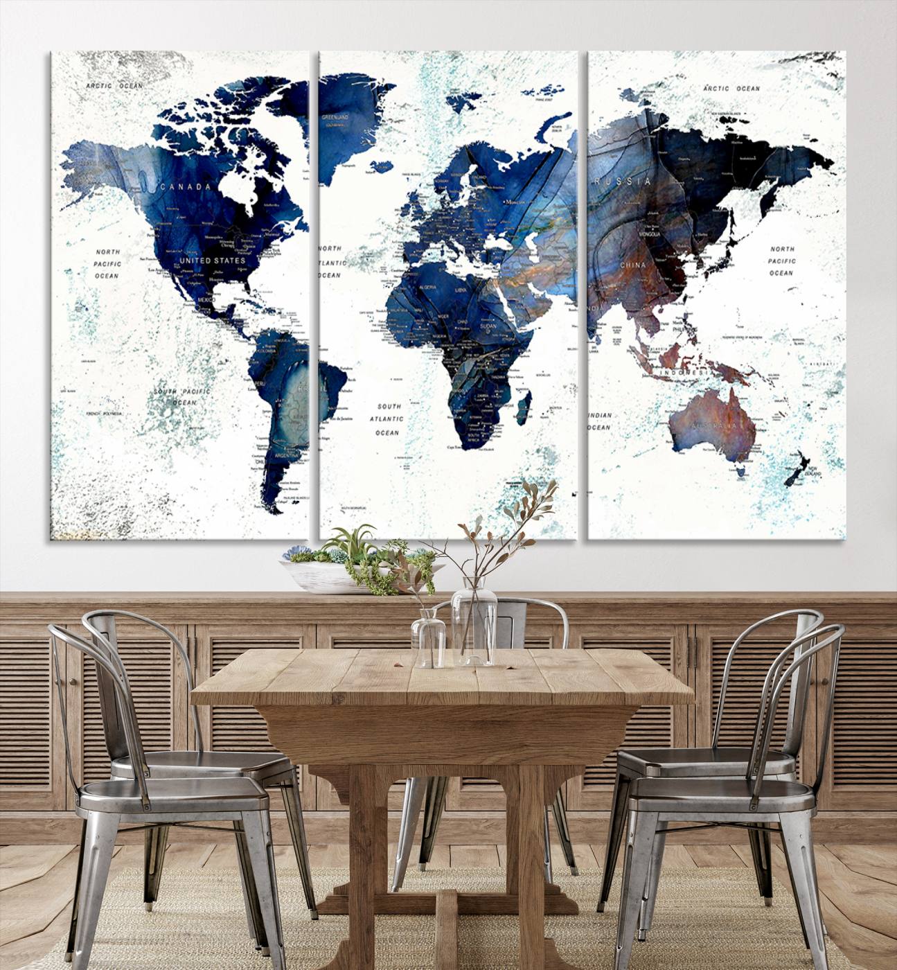Push Pin World Map Canvas Print – Framed Wall Art for Couples to Track Their Travels – Anniversary Gift or Home Adventure Decor