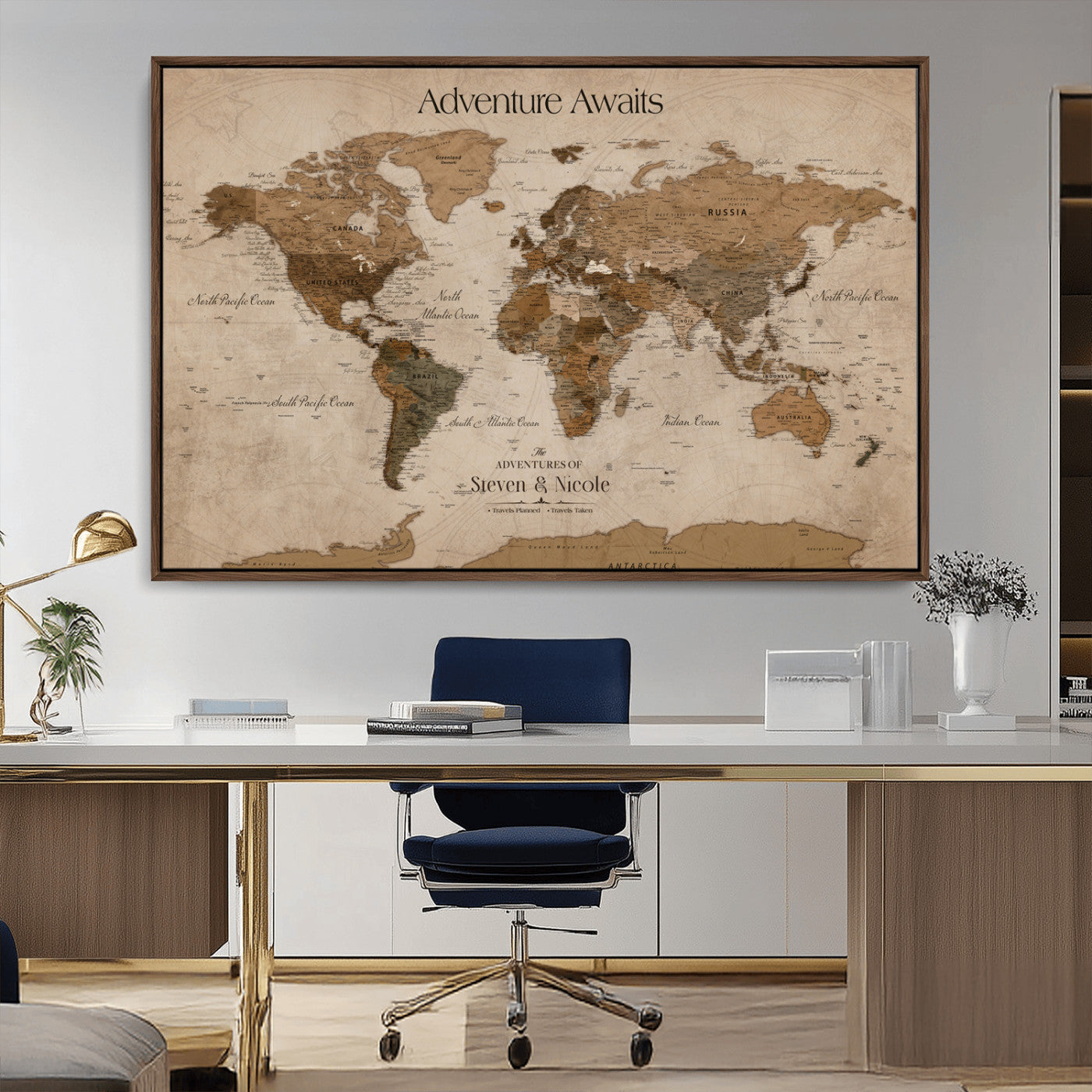 26070282-MGV-CV-36X24-Personalized World Map Wall Art Canvas Print - Customizable Wall Art Map Print