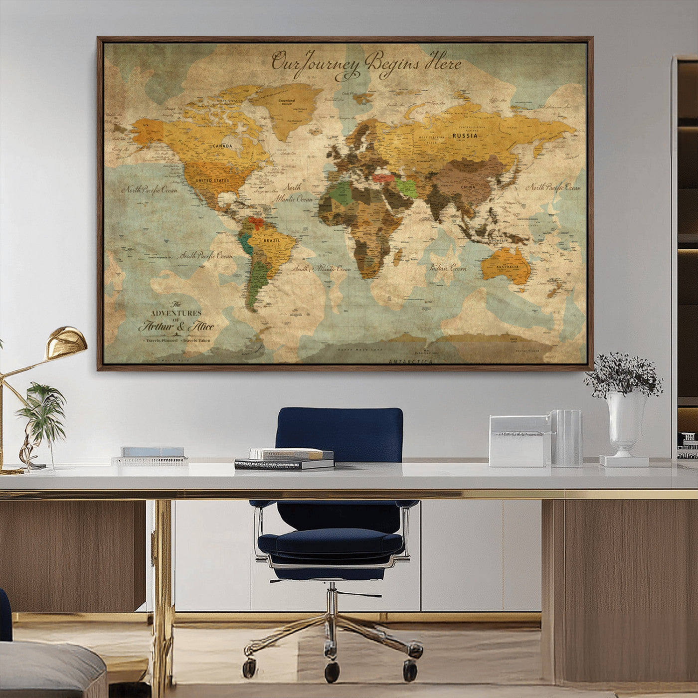 40572820-MGV-CV-36X24-Custom Push Pin World Map Wall Canvas Print – Personalized Travel Tracker with Pins – Framed Custom Quotie Canvas for Home Office Decor