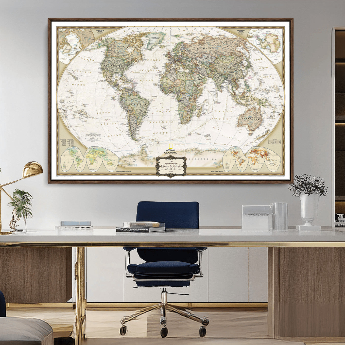Custom Push Pin World Map Wall Art Canvas Print – Personalized National Geopraphic Map for Travel Plan – Framed Customize Animal Map for Stady Room Decor
