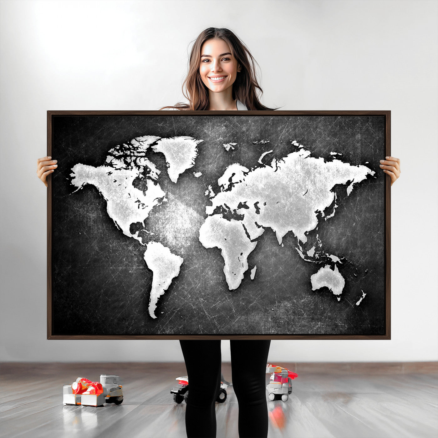 34390-MGV-FC-36X24_Walnut-World Map Wall Art Canvas Print – Framed Wall Art for Anniversary Gift or Home Adventure Decor