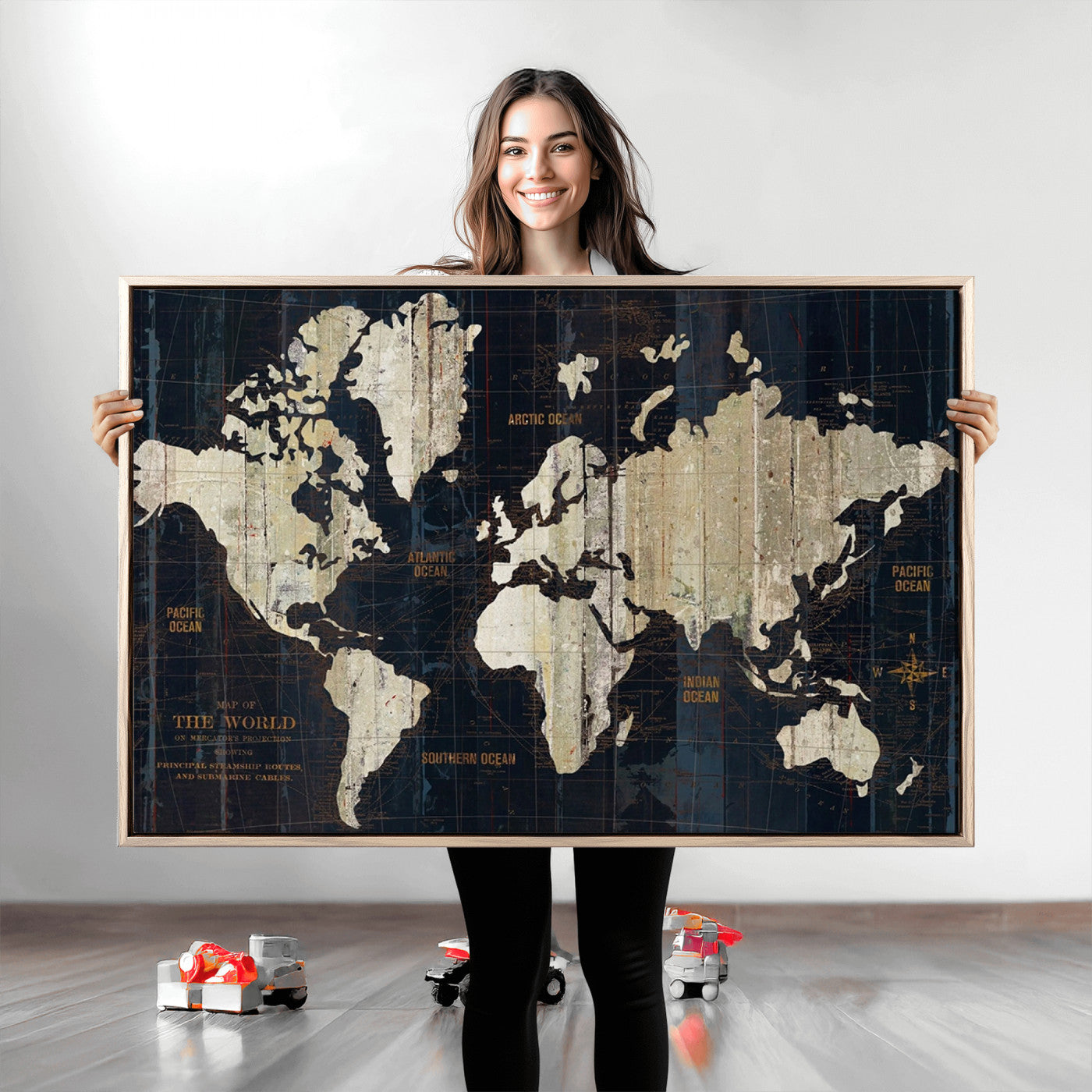 Push Pin World Map Canvas Print – Framed Wall Art for Couples to Track Their Travels – Anniversary Gift or Home Adventure Decor