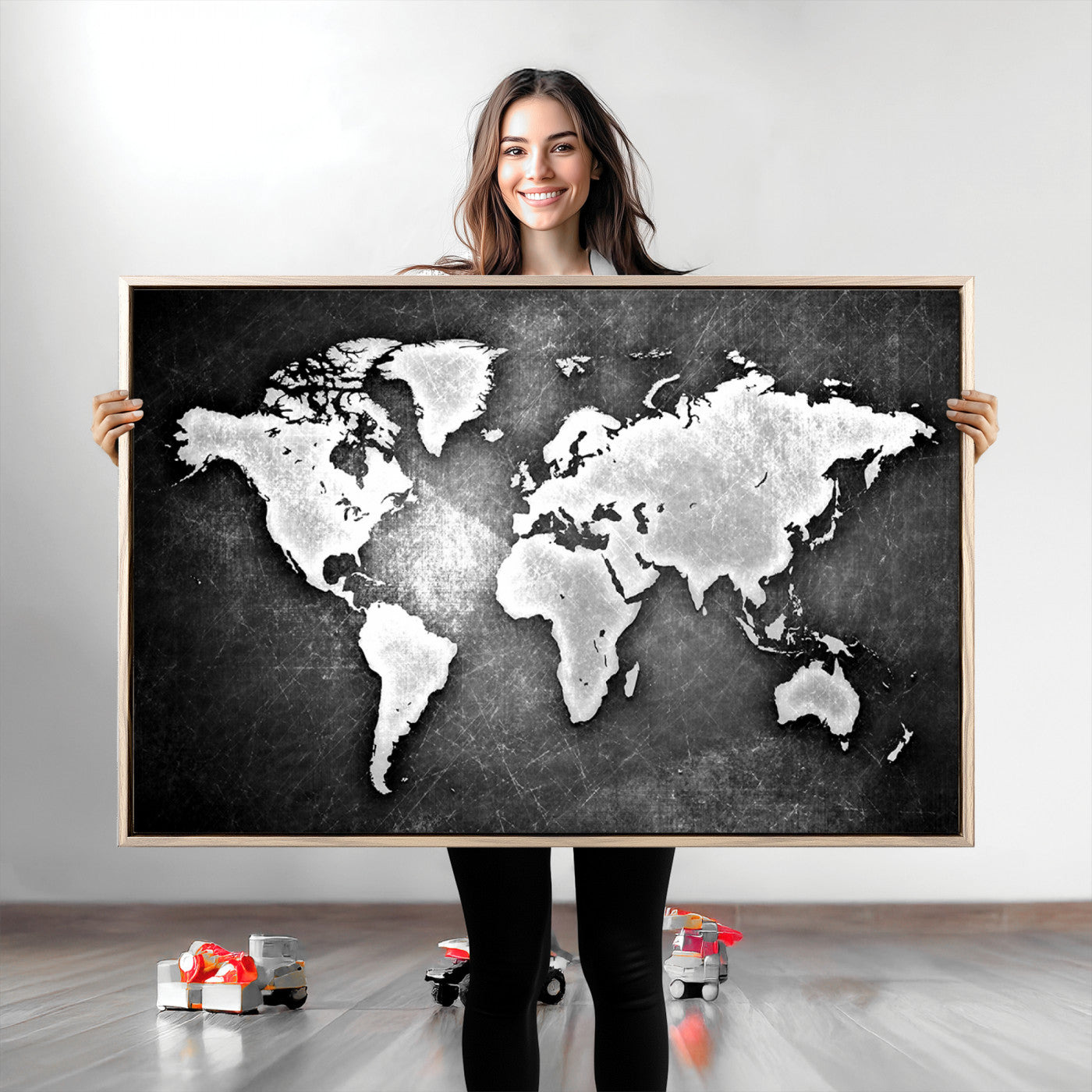34390-MGV-CV-36X24-World Map Wall Art Canvas Print – Framed Wall Art for Anniversary Gift or Home Adventure Decor