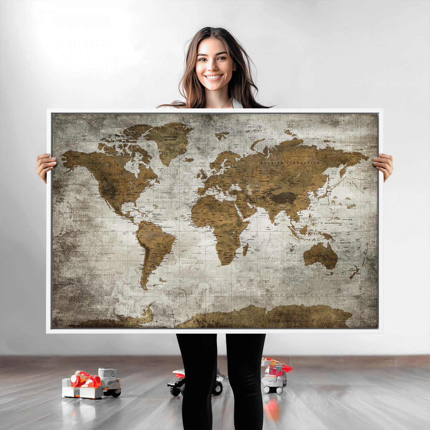 Push Pin World Map Canvas Print – Framed Wall Art for Couples to Track Their Travels – Anniversary Gift or Home Adventure Decor