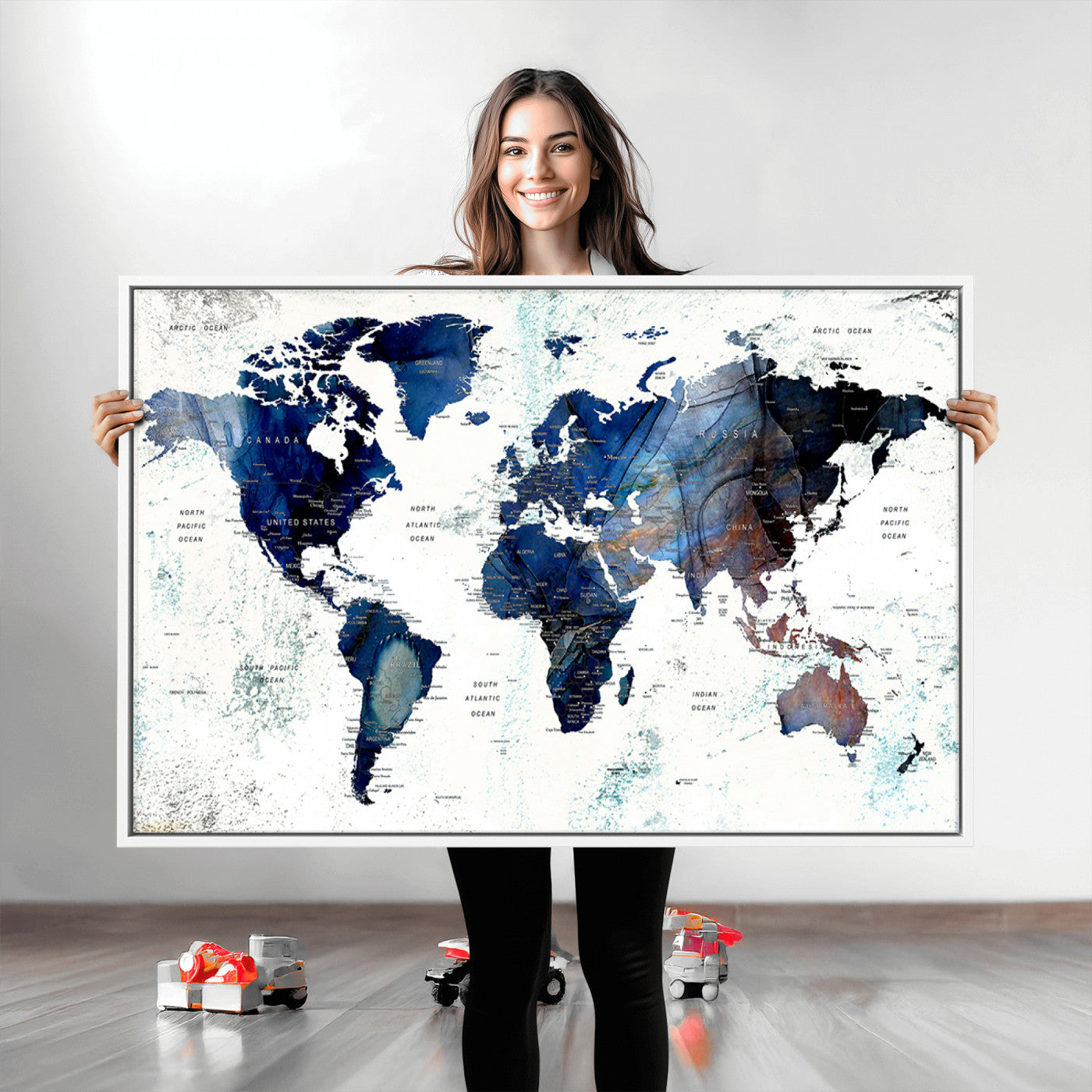 Push Pin World Map Canvas Print – Framed Wall Art for Couples to Track Their Travels – Anniversary Gift or Home Adventure Decor