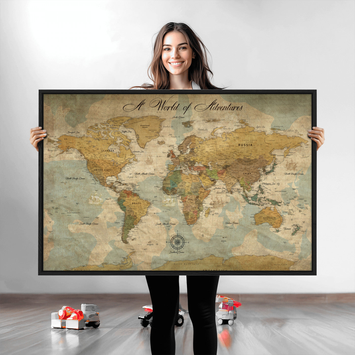 75690627-MGV-CV-36X24-Personalized World Map Print, Customizable Push Pin Framed World Map Print on Canvas - Custom Quote on Map Print,