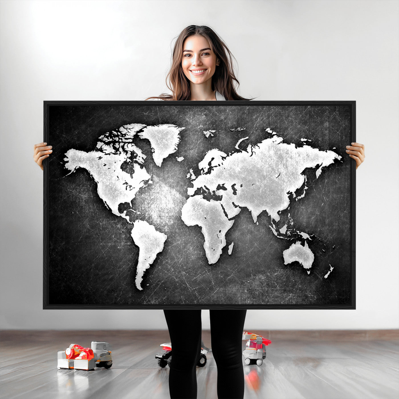 34390-MGV-CV-36X24-World Map Wall Art Canvas Print – Framed Wall Art for Anniversary Gift or Home Adventure Decor