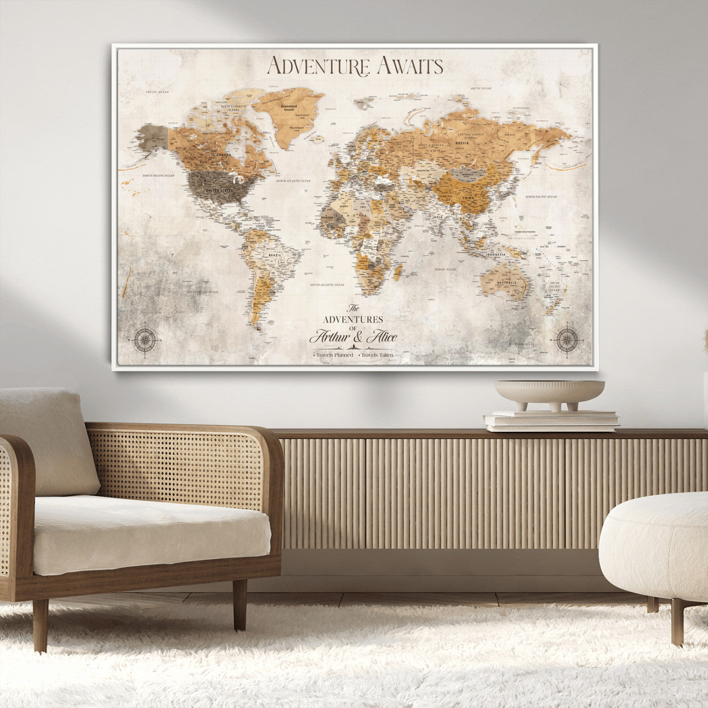 99422096-MGV-FC-30X20_White-Custom Push Pin World Map Wall Canvas Print – Personalized Travel Tracker with Pins – Framed Custom Quotie Canvas for Home Office Decor