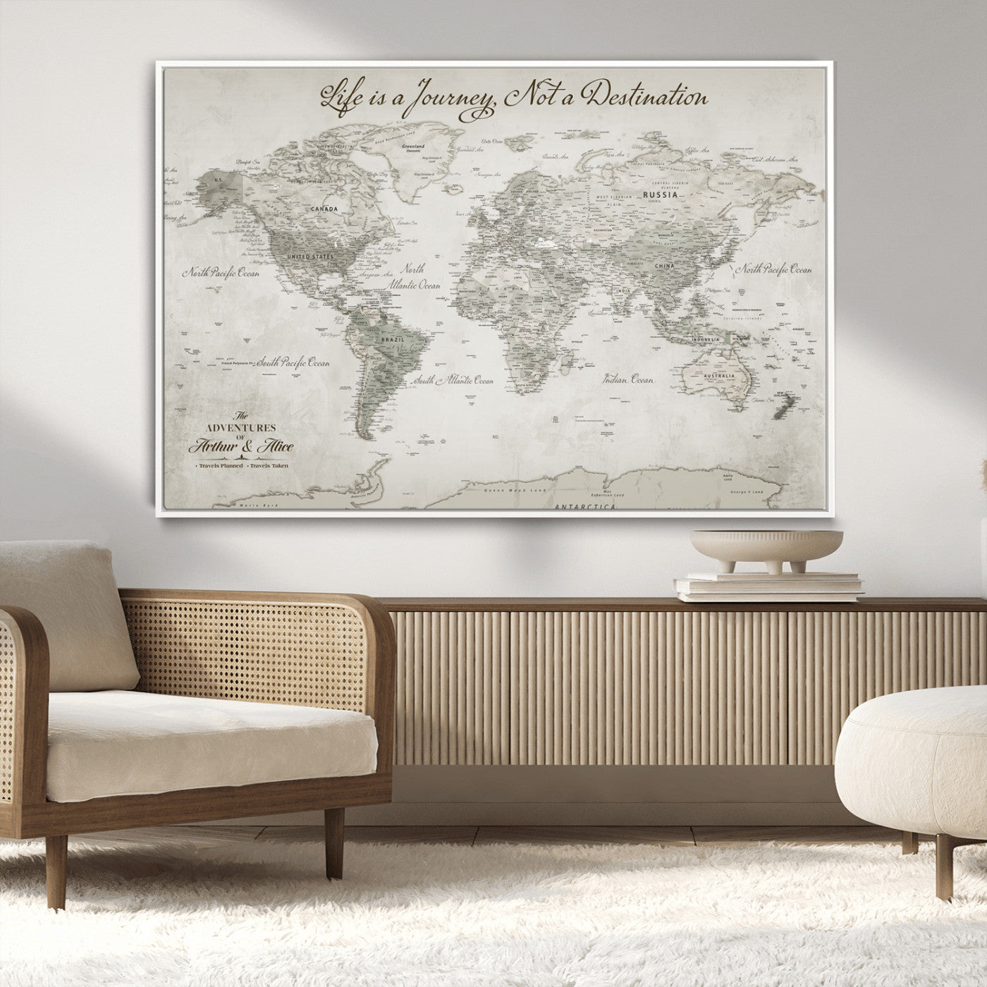 Custom Push Pin World Map Wall Canvas Print – Personalized Travel Tracker with Pins – Framed Custom Quotie Canvas for Home Office Decor