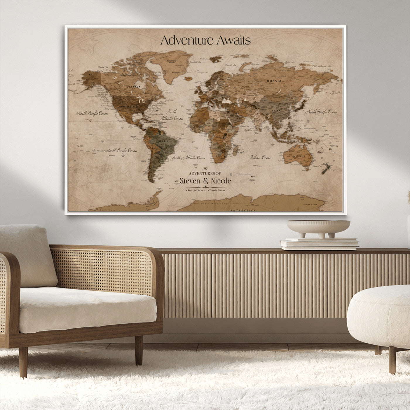 26070282-MGV-FC-36X24_White-Personalized World Map Wall Art Canvas Print - Customizable Wall Art Map Print