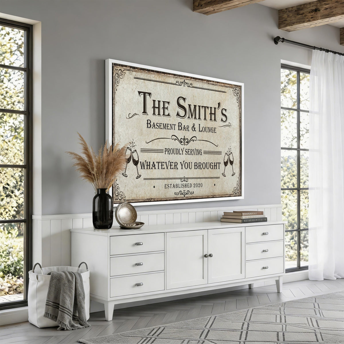 Custom Basement Bar & Lounge Sign Canvas, Personalized Family Name Art