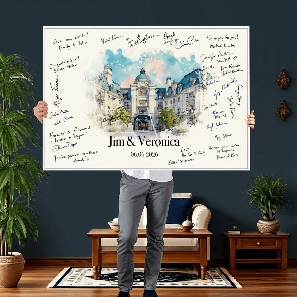 92760374-MGV-CV-36X24 - Wedding Guest Book Alternative Wall Art Canvas Print, Personalized Couple Photo Guestbook Wedding Signature Poster, Custom Couple Photo Guestbook Canvas