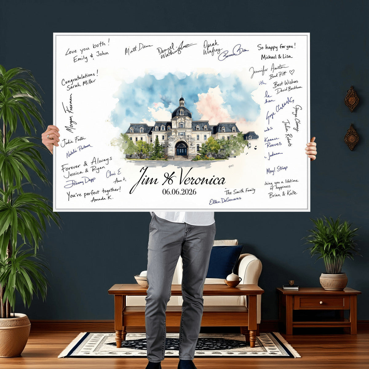 38232057-MGV-CV-36X24 - Wedding Guest Book Alternative Wall Art Canvas Print, Personalized Couple Photo Guestbook Wedding Signature Poster, Custom Couple Photo Guestbook Canvas