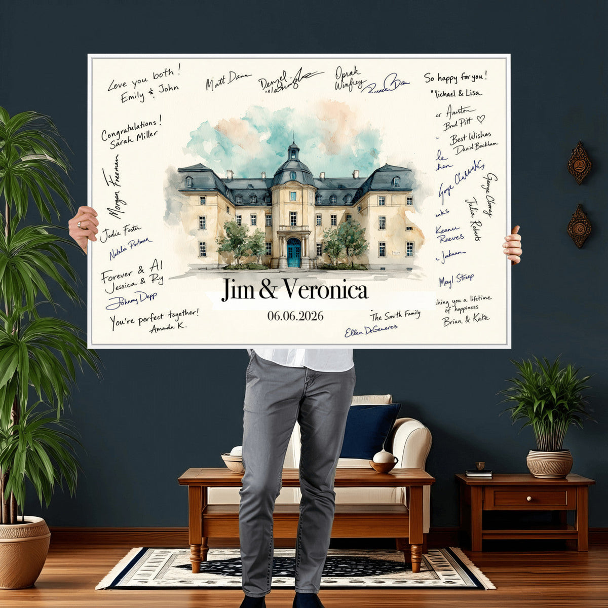 13409147-MGV-CV-36X24 - Wedding Guest Book Alternative Wall Art Canvas Print, Personalized Couple Photo Guestbook Wedding Signature Poster, Custom Couple Photo Guestbook Canvas