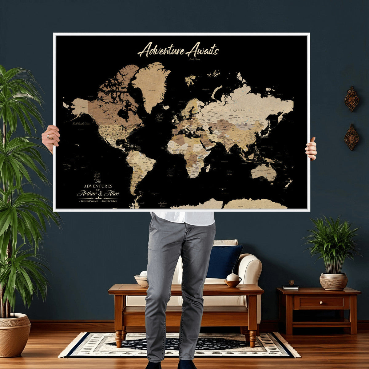 88415067-MGV-CV-36X24 - Custom Push Pin World Map Canvas Print | Personalized Travel Map Wall Art
