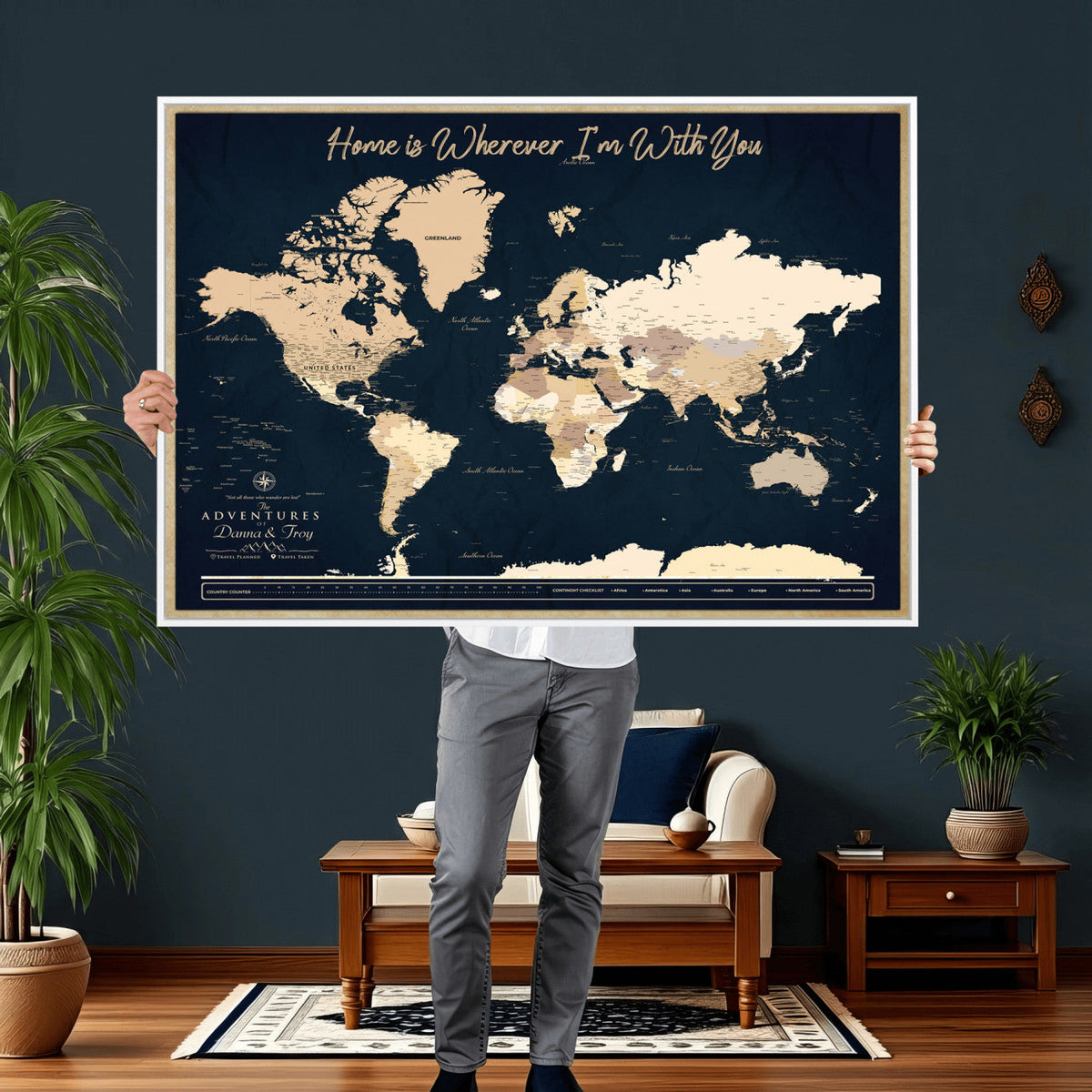 29990805-MGV-CV-36X24 - Custom Push Pin World Map Canvas Print | Personalized Travel Map Wall Art