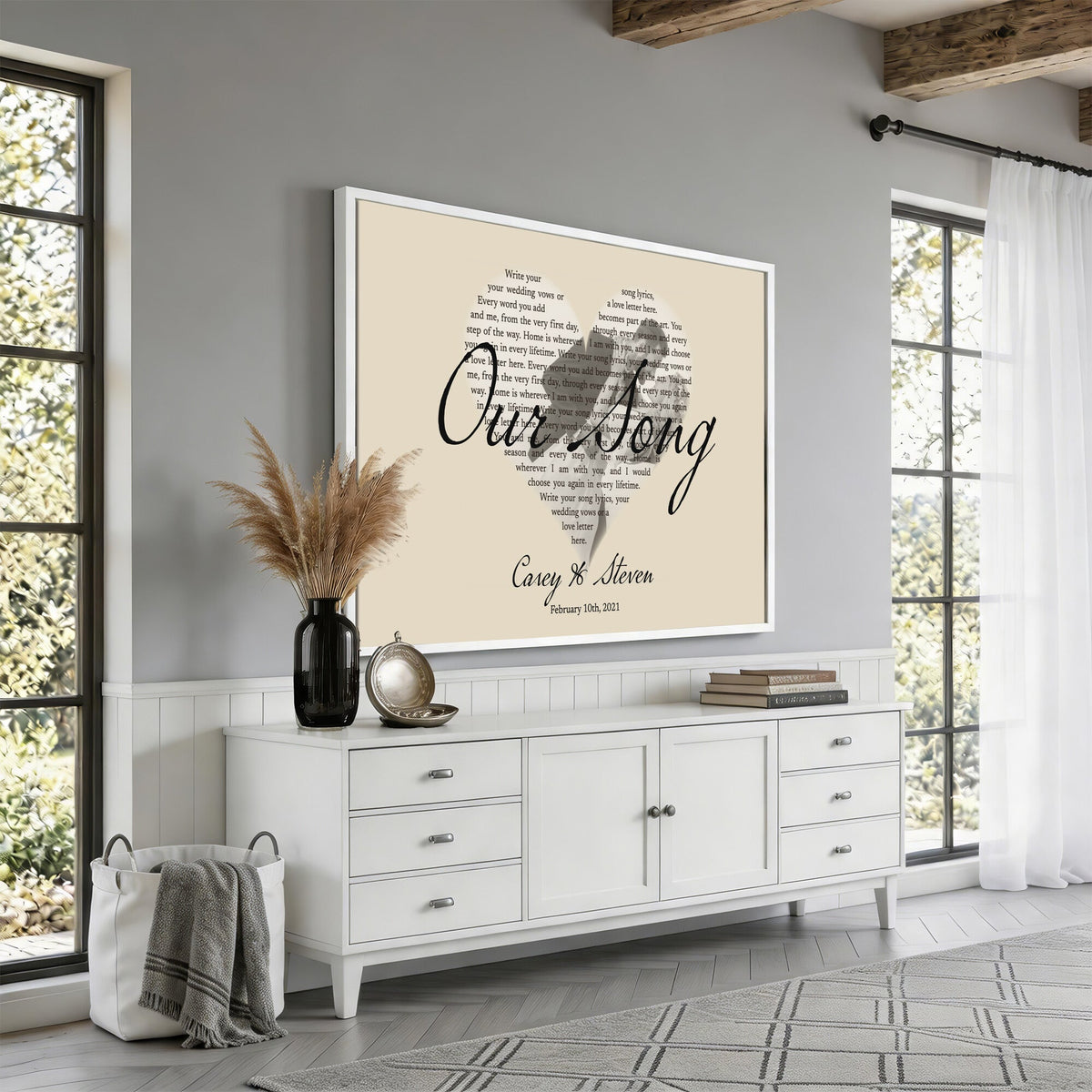 CSTM911D-MGV-CV-36X24 - Lyrics Heart Canvas Print – Personalized Song Lyrics in a Heart Shape Wall Art
