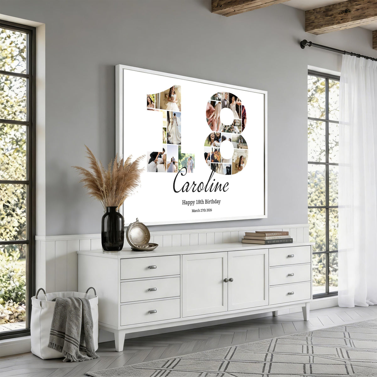 CSTM914DD-MGV-CV-36X24 - Number Photo Mosaic Canvas Print – Personalized Birthday Number Made of Your Photos