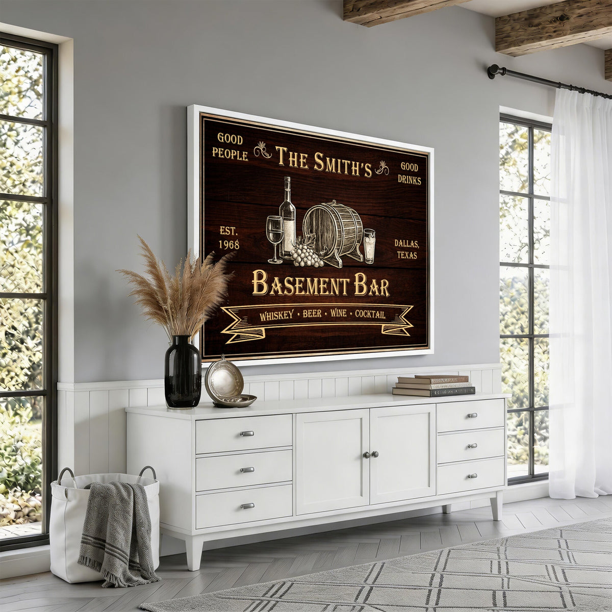 Custom Basement Bar Sign Canvas, Personalized Family Home Bar Wall Art